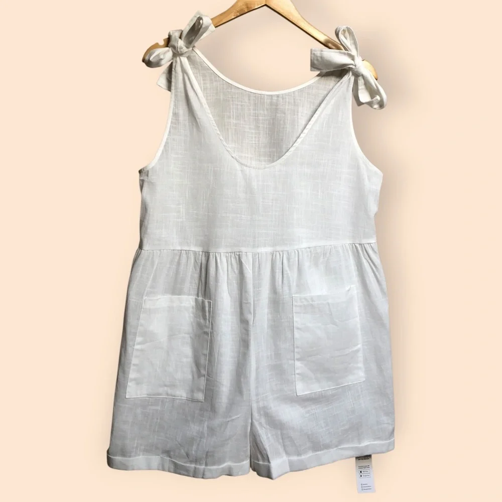 Cupshe NEW Tie Strap Cover Up Romper White Cotton Woven Oversized Women’s Medium - Picture 3 of 15